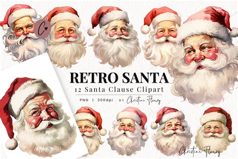 Retro Santa Clipart By Christine Fleury | TheHungryJPEG