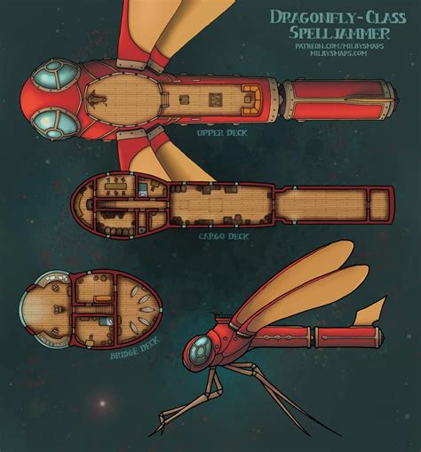 Dragonfly-Class Spelljammer [40x43] : battlemaps | Fantasy map, Dungeon ...