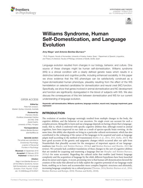 (PDF) Williams Syndrome, Human Self-Domestication, and Language Evolution | ResearchGate