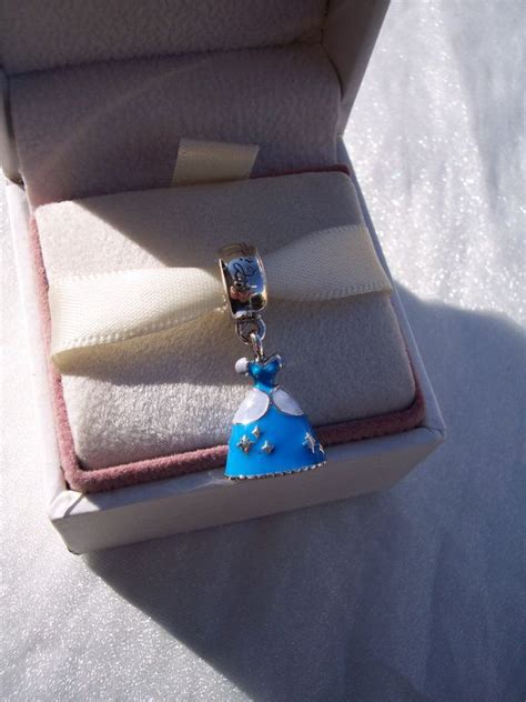 Cinderella's Dress Disney Collection Blue Enamel Genuine Pandora Bracelet Dangle Charm FREE SH ...