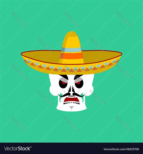 Skull in sombrero angry emoji mexican skeleton Vector Image