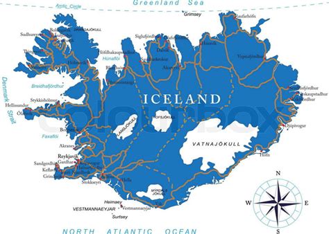 Highly detailed vector map of Iceland with administrative regions,main ...