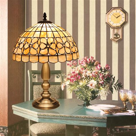 European style Tiffany Mediterranean style natural shell table lamp ...