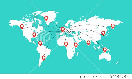 World map with red pointer marks. Globe... - Stock Illustration [54546242] - PIXTA