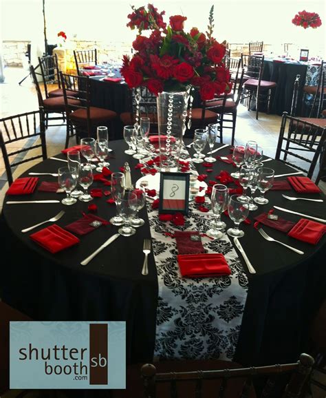 Red And Black And Silver Setting And Table