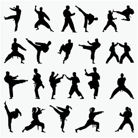 Martial arts silhouettes Vector | Premium Download