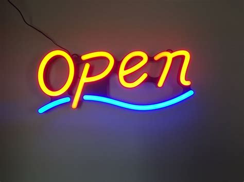 LED Neon Open Sign - Wavy Line Shape Blinking Option 9"x22" Size with Remote Control | Neon open ...