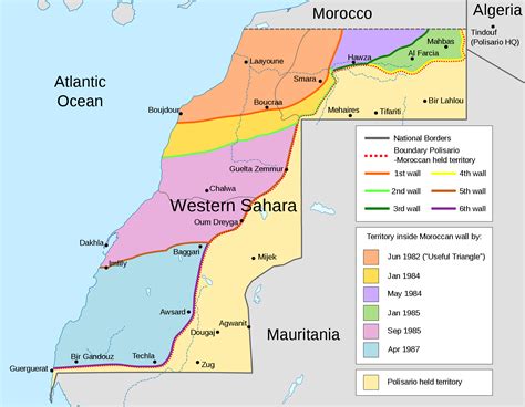 The walls of Western Sahara. A map illustrating the Moroccan built walls that divide Western ...