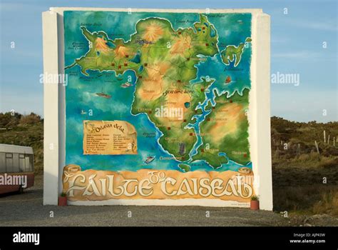 A map of Achill Island painted on the side of a building, Achill Island, County Mayo, Ireland ...