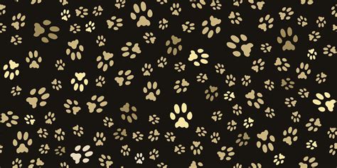 Pet footprints horizontal seamless pattern. Animal print. Gold prints of tracks of a cat, dog on ...