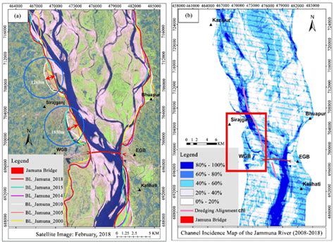 (a) Digitized bank lines and (b) Channel Incidence map of the Jamuna River. | Download ...