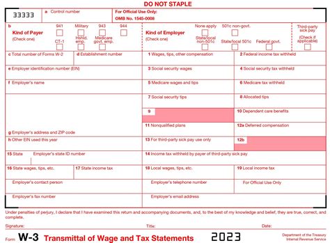 2023 Form IRS W3-Fill Online, W3 form 2023 Printable, Fillable, Download