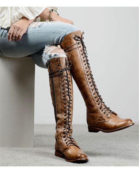 Bed Stu Women's Della Tall Lace-Up Boots - Round Toe , Tan | Tall lace up boots, Boots women ...