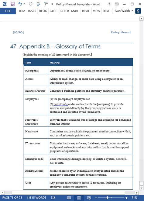 Policy Manual Templates (MS Word/Excel)