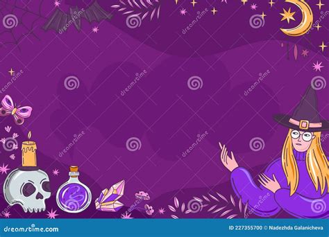 Halloween Witch Vector Background. Purple Banner Template Stock Vector ...