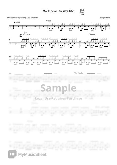 Simple Plan - Welcome to my life Sheets by Drum Transcription: Leo Alvarado