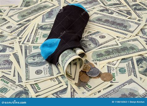 Sock with money and coins. stock image. Image of accounting - 118616563