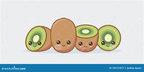 Kiwi Set Drawn Cute Kawaii Food Faces Stock Vector - Illustration of concept, kiwi: 150127077