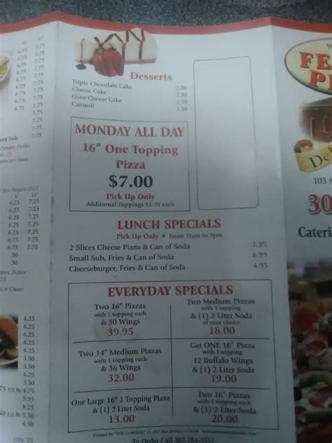 Menu at Felton Pizza pizzeria, Felton