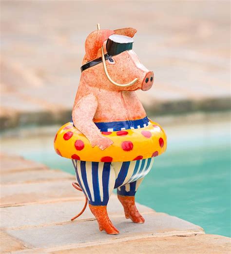 Handcrafted Metal Pig with Inner Tube Indoor/Outdoor Sculpture | Wind and Weather