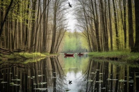 Canoeing and Kayaking in a Serene Forest, with Birds Chirping in the Background Stock ...