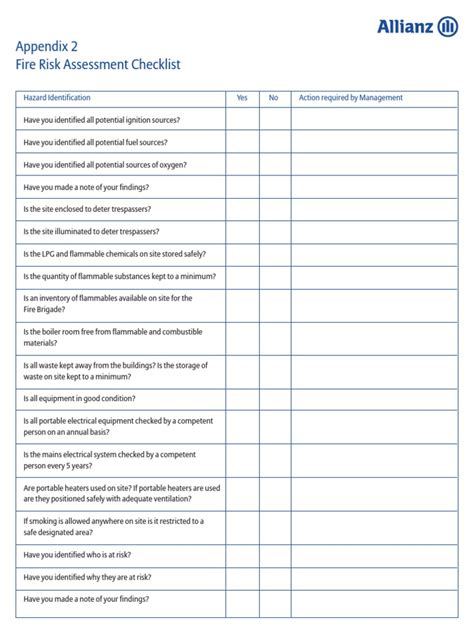 Appendix 2 - Fire Risk Assessment Checklist | Firefighting | Fires