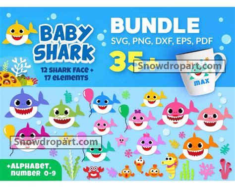 35 Shark Elements Svg Bundle, Baby Shark Clipart