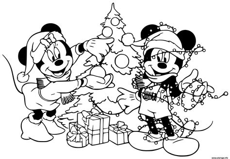 Coloriage Mickey Minnie Decorating Tree Dessin Noel Disney à imprimer