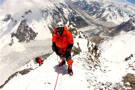 Climbers ascend K2's Black Pyramid of the Abruzzi Spur