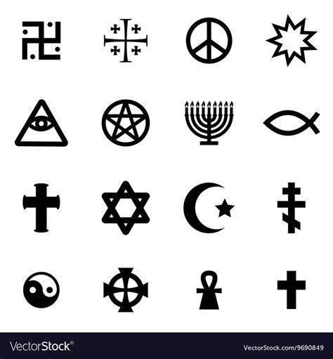 Black religious symbols set Royalty Free Vector Image