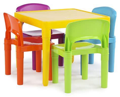 Humble Crew Kids Lightweight Plastic Table and 4 Chairs Set, Square ...