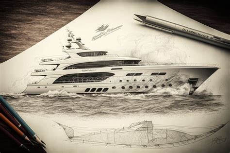 Hand-drawn Yacht Design with Pencil Shading and Realistic Details Stock ...