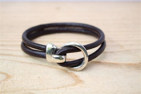 Brown Leather Bracelet Mens Women Unisex Bracelet Antique Silver Tone ...