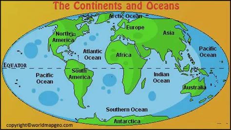 World Map Continents and Oceans with Names Printable