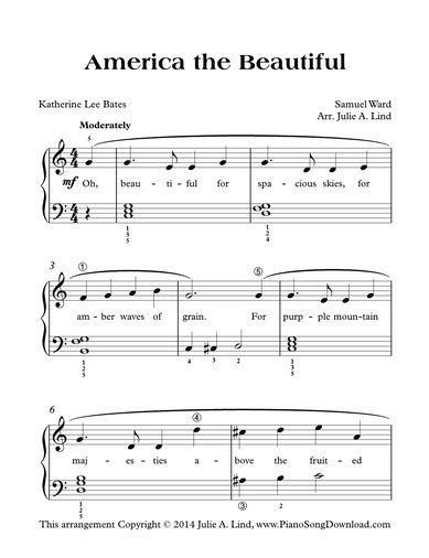 America the Beautiful: Free Level 2 piano sheet music for later beginners