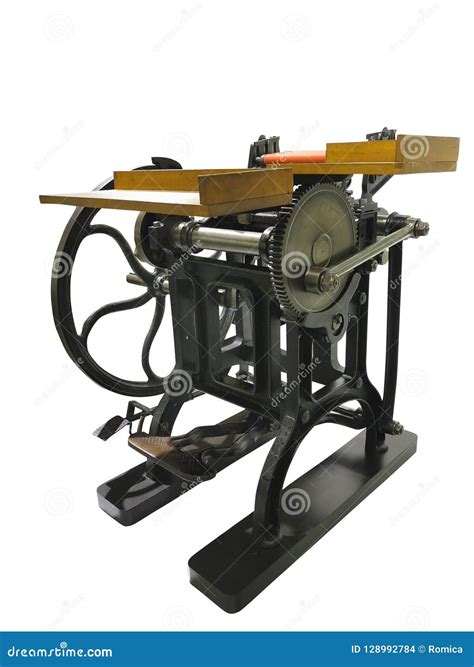 Vintage Old Letterpress Printing Manual Machine Isolated on Whit Stock Photo - Image of manual ...