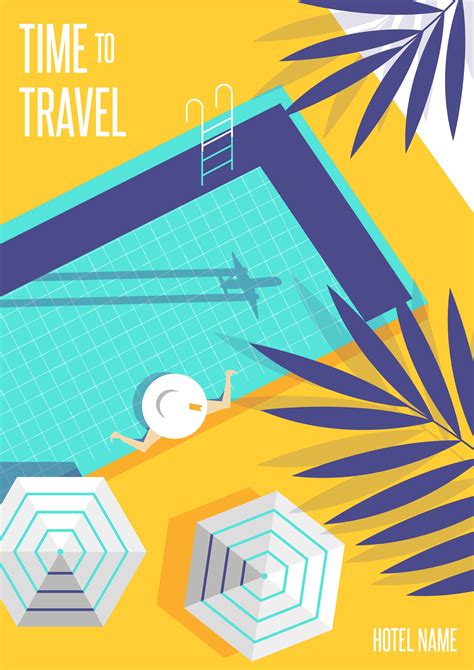 Yellow Vintage Summer Travel Poster with Pool template