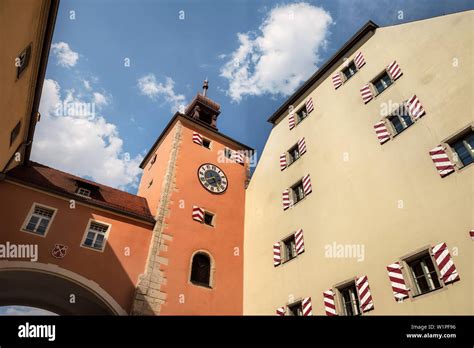 UNESCO World Heritage Old Town of Regensburg, bridge tower on way to ...