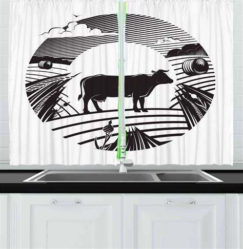 Cattle Kitchen Curtains 2 Panel Set Window Drapes 55" X 39" Ambesonne | eBay