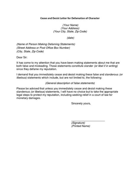 Cease And Desist Letter Template Defamation | Defamation of character ...