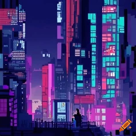 Cyberpunk pixel art city on Craiyon