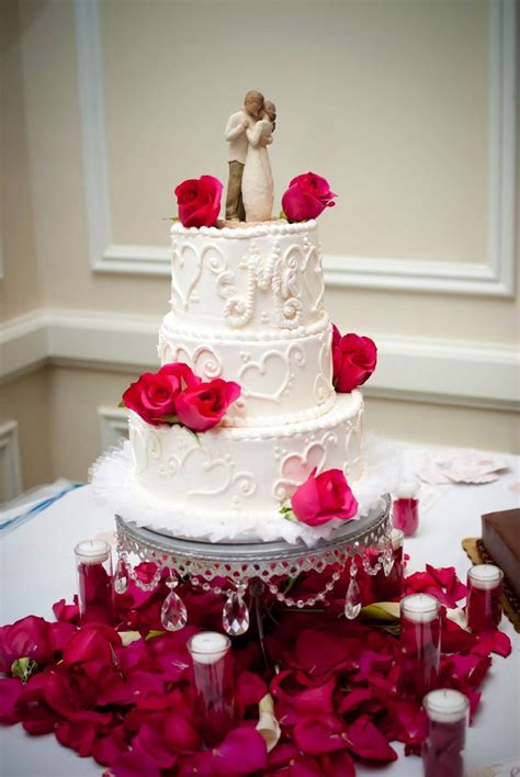 Beautiful wedding cake with willow tree topper and pink roses made my ...