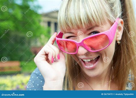 Woman in pink glasses stock photo. Image of emotion, confident - 5673472