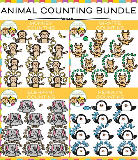 Zoo Animal Counting Clip Art Bundle , Images & Illustrations | Whimsy Clips