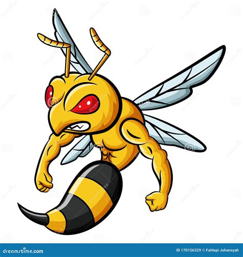 Cartoon Strong Bee Mascot Character Stock Vector - Illustration of hornet, muscle: 170156329