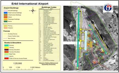 Erbil International Airport overall map with a satellite image ...