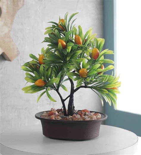 Buy Plastic Green Y Shape Mango Tree Bonsai With Pot Artificial Plants ...