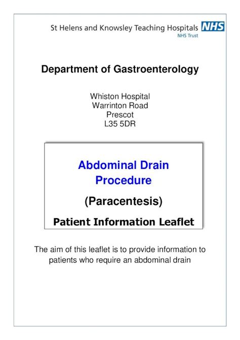 (PDF) Abdominal Drain Procedure (Paracentesis) leaflet...Abdominal ...