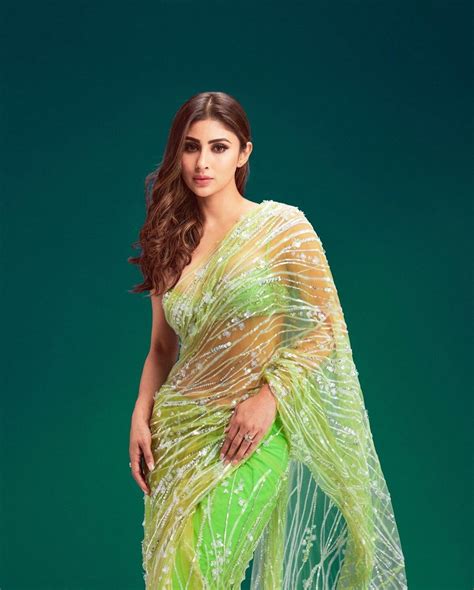 Fabulous Looks Of Mouni Roy in Green Saree | Telugu Rajyam Photos