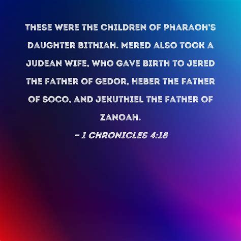 1 Chronicles 4:18 These were the children of Pharaoh's daughter Bithiah. Mered also took a ...